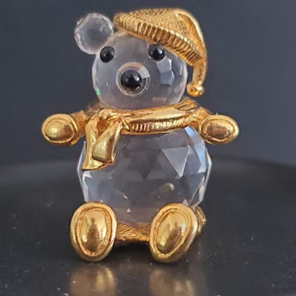 VTG Swarovski Trimlite‎ Crystal Holiday Teddy Bear with Gold Hat and Scarf 80's - Picture 1 of 7